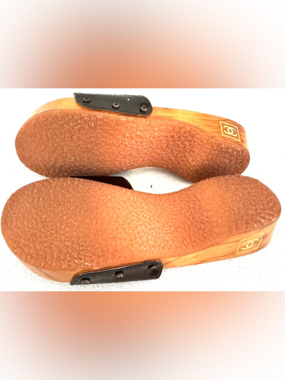 CHANEL Vintage Brown Patent Wood CC Clog Sandals Patent CC Slides EU 39 - Picture 10 of 11